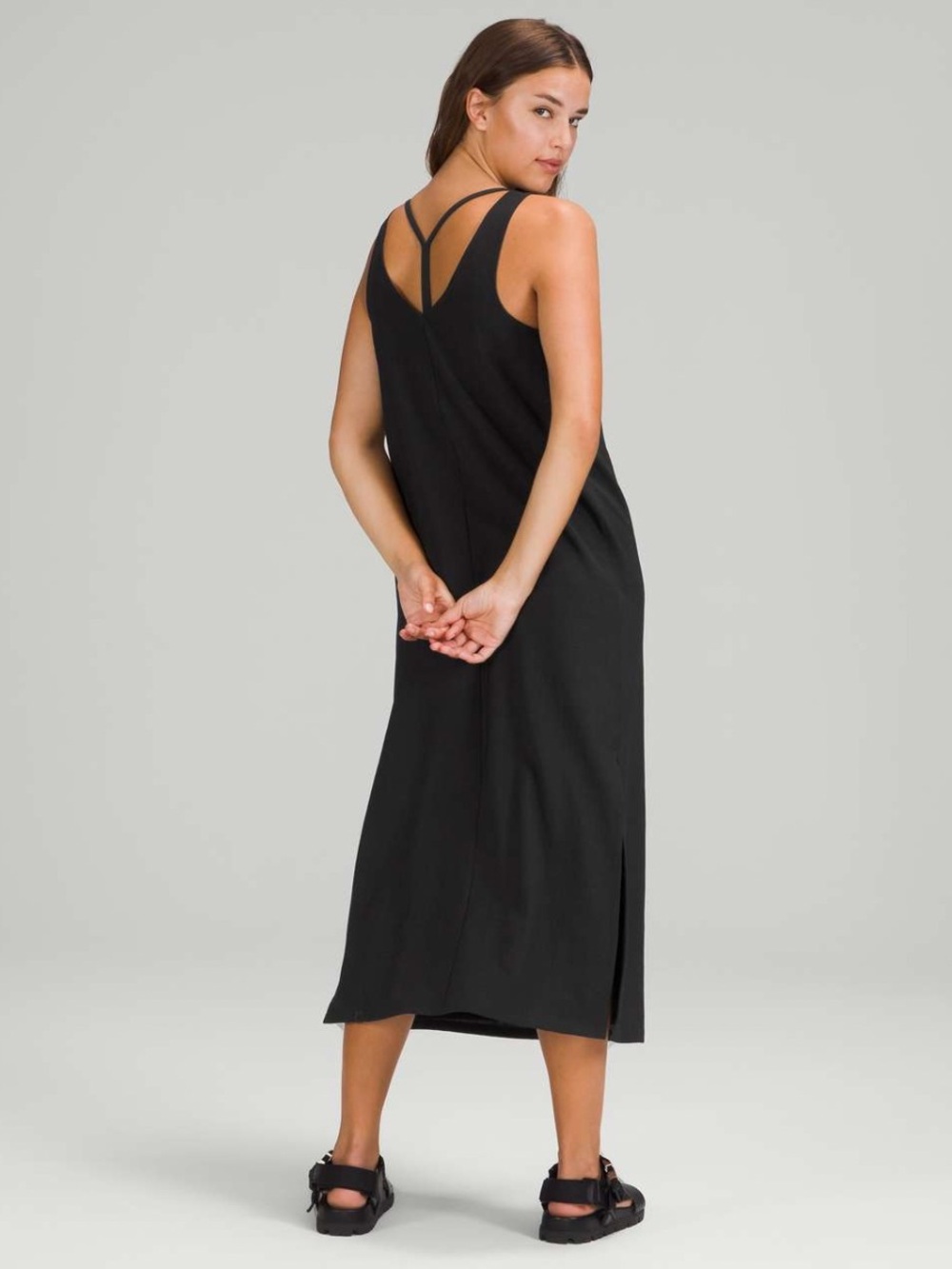 Lululemon V-Neck Midi Dress | Black | Size M | Like New | Athletic Casual - Picture 2 of 6